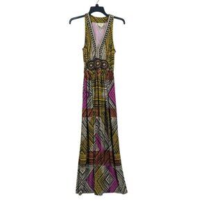 Y2K Eci Maxi Slip Dress Women Size 4 Geometric Beaded Y2K V-Neck Boho Feminine